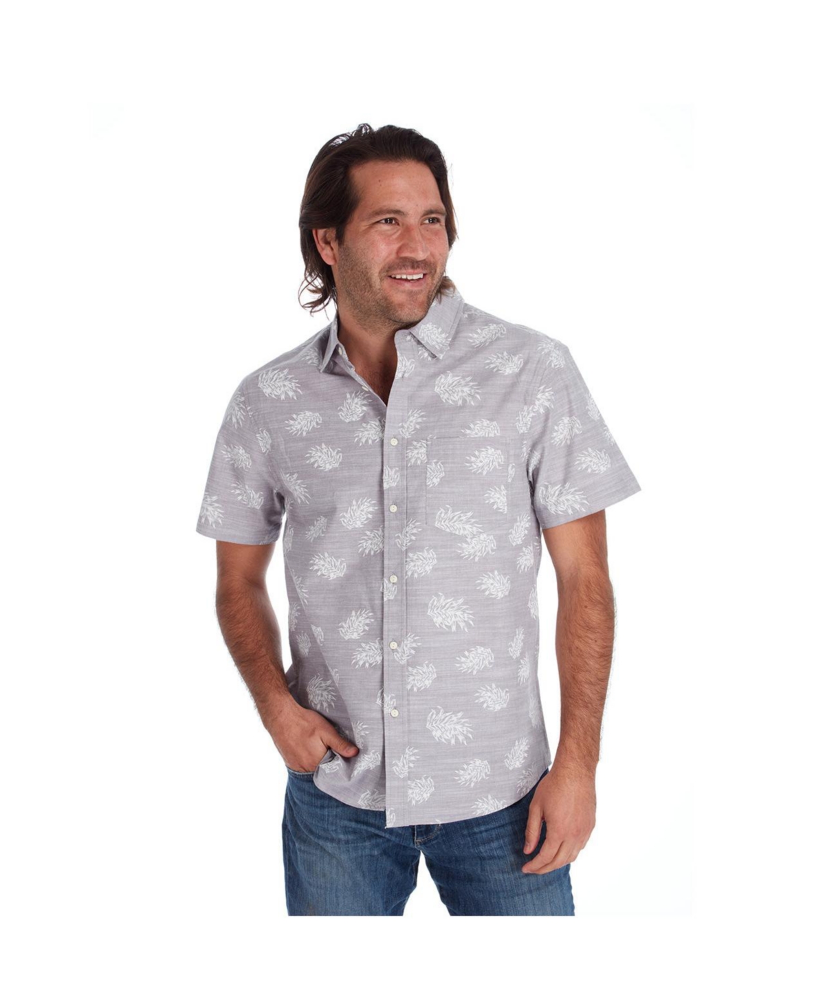 Clothing Men's Short Sleeve Leaf Print Shirt - Armor grey
