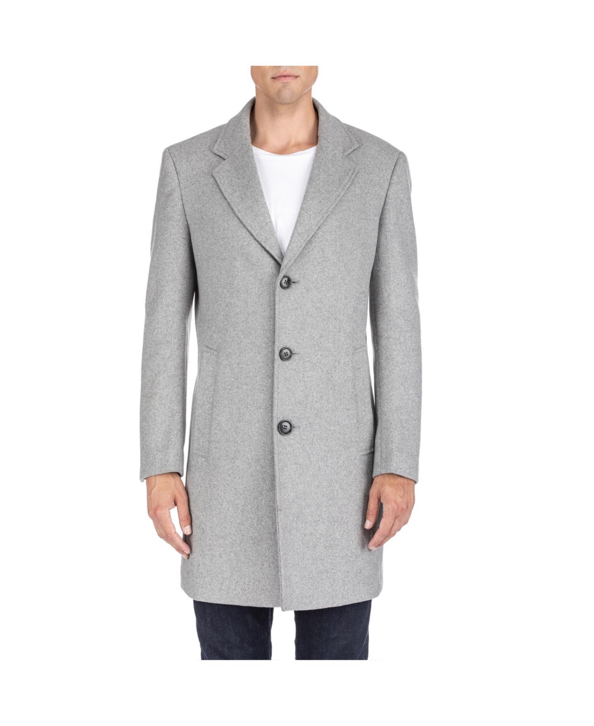 Men's Tailored Wool Blend Notch Collar Wool Blend Walker Car Coat - Light grey