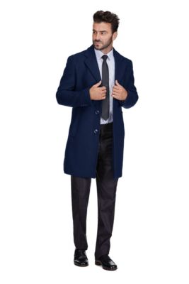 Men's Big & Tall  Tailored Wool Blend Notch Collar Wool Blend Walker Car Coat