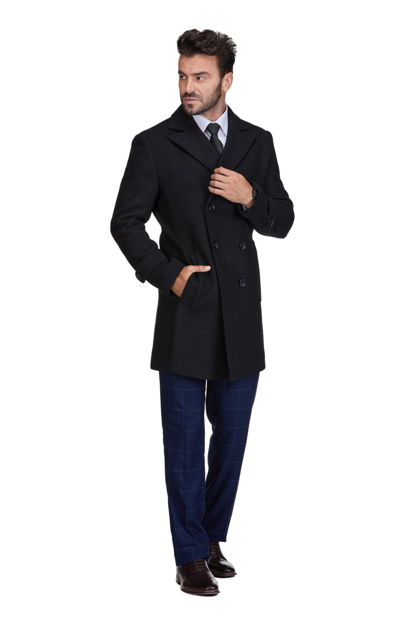 Мужское пальто Braveman Big & Tall Double Breasted Pea Coat Wool Blend Dress Peacoat, цвет: Чёрный — фото 2
