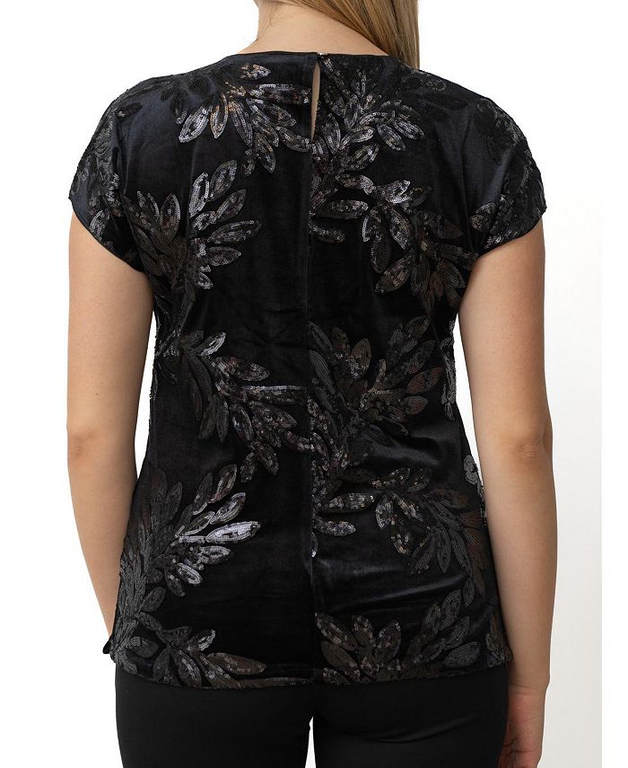 Cable & Gauge Women's Velvet Crew Neck Sequin TShirt Macy's