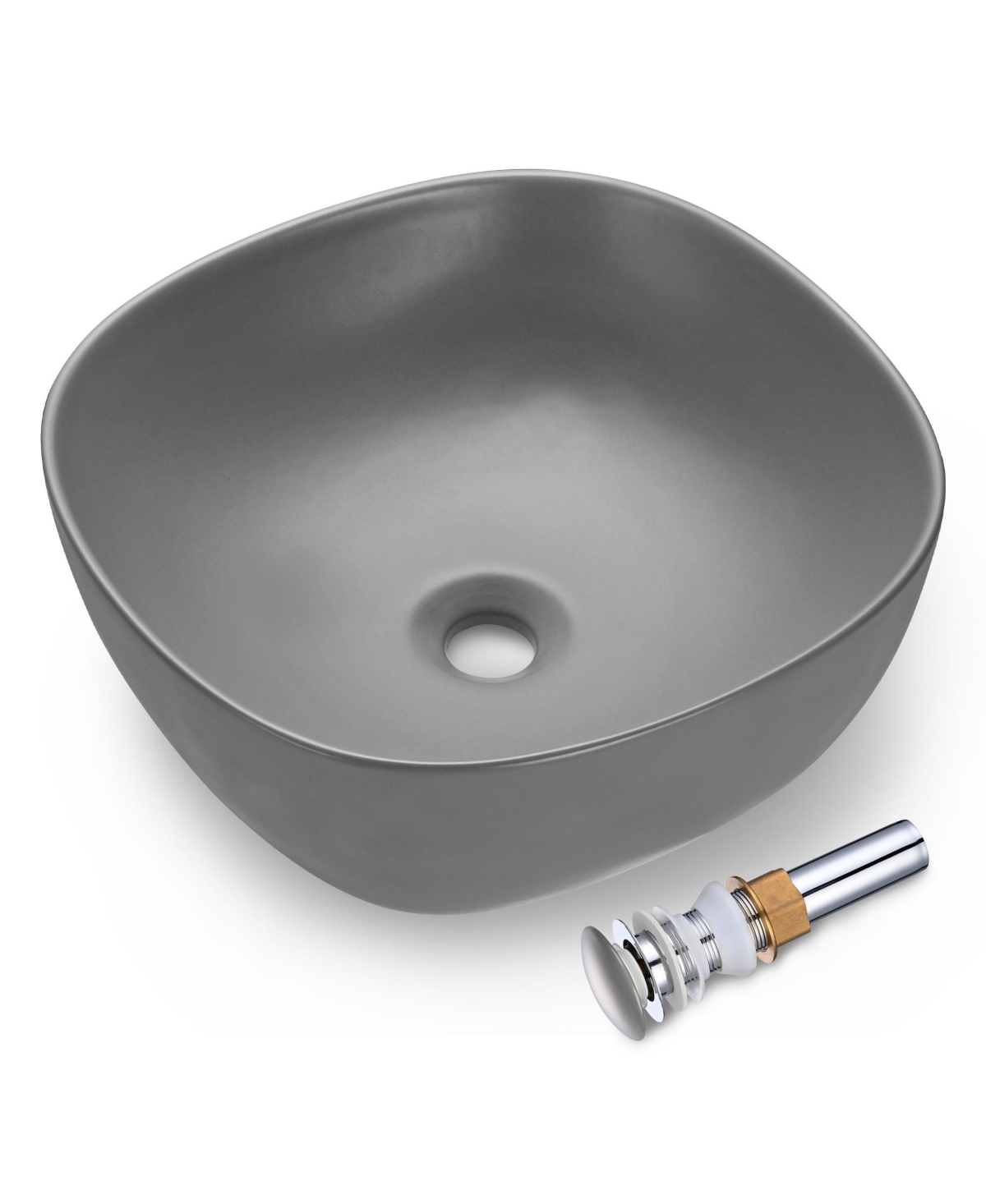 16" Bathroom Ceramic Vessel Sink Countertop Bowl w/ Pop Up Drain Grey - Natural