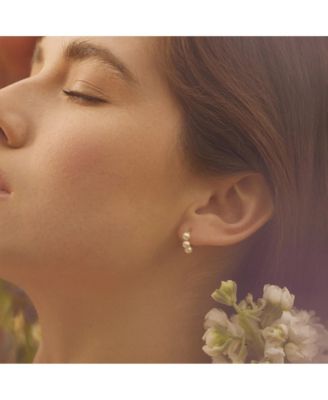 Sterling Silver 18k Gold Plated Triple Cultured Pearl Huggies