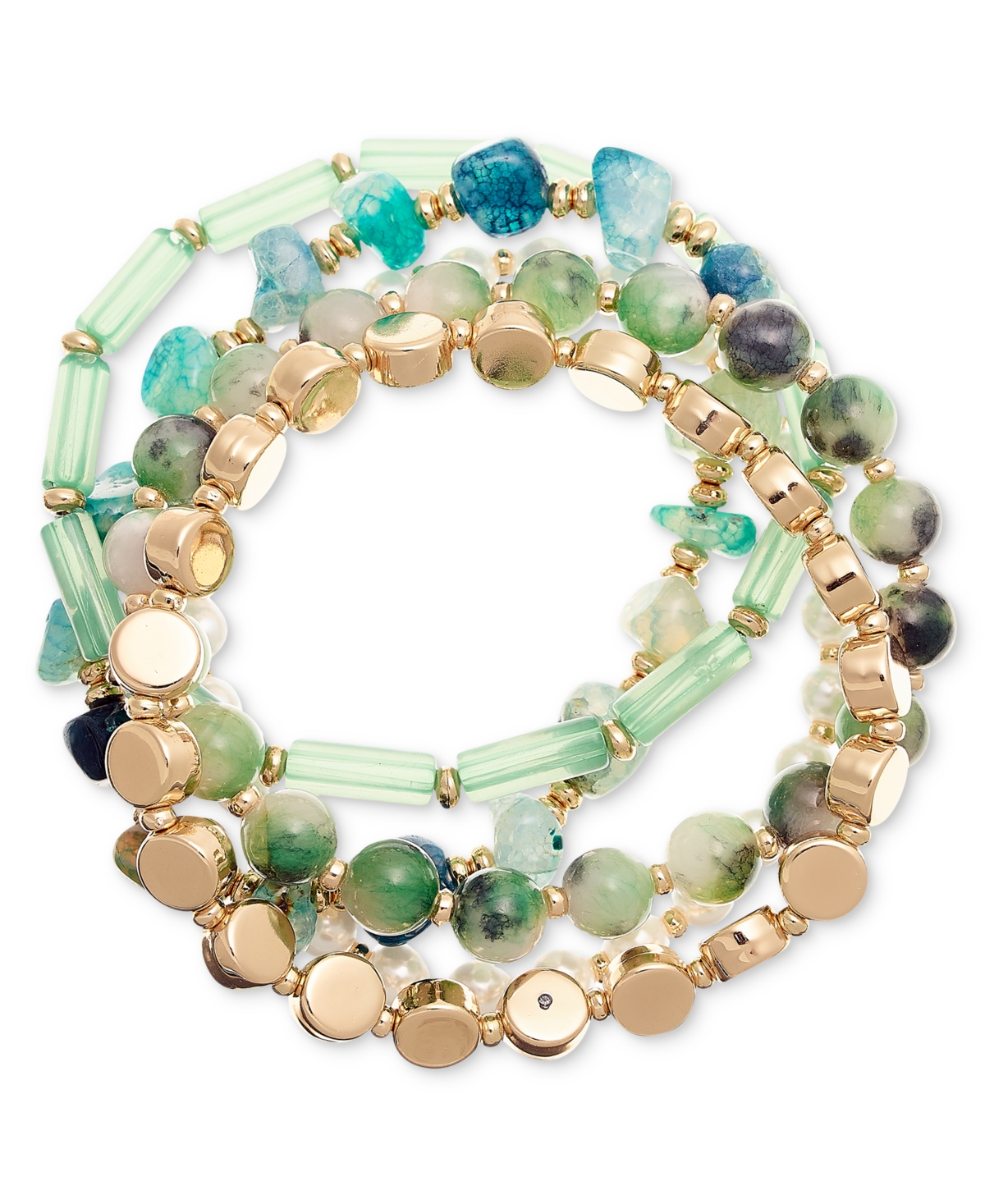 Shop Style & Co Gold-tone 5-pc. Set Beaded Stretch Bracelet, Created For Macy's In Green
