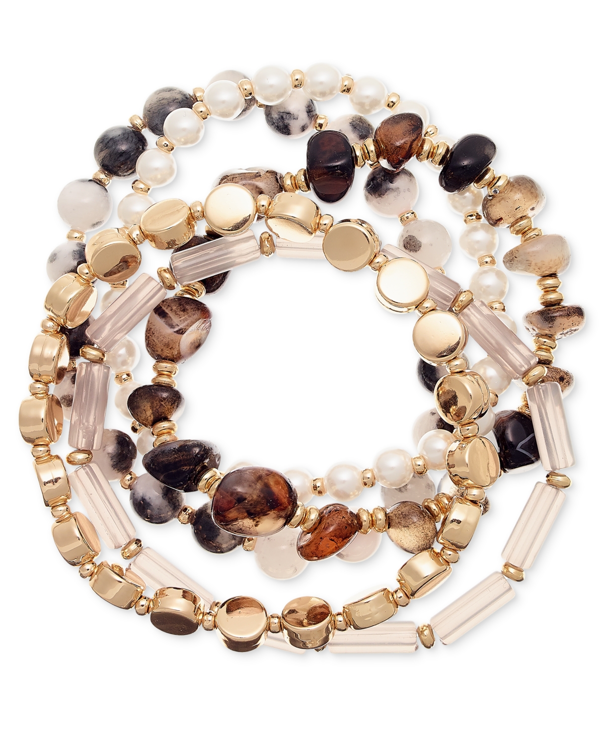 Shop Style & Co Gold-tone 5-pc. Set Beaded Stretch Bracelet, Created For Macy's In Black