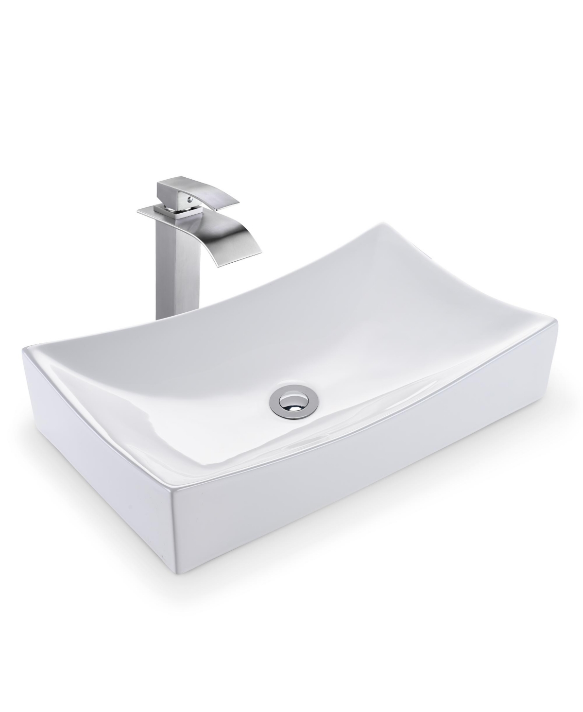 Rectangle Countertop Ceramic Vessel Sink Kit Single Handle Faucet - Natural