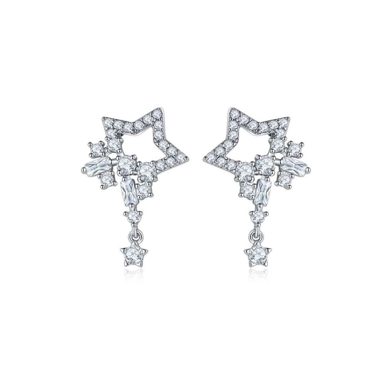 Crystal Star Dangle Earrings - Silver