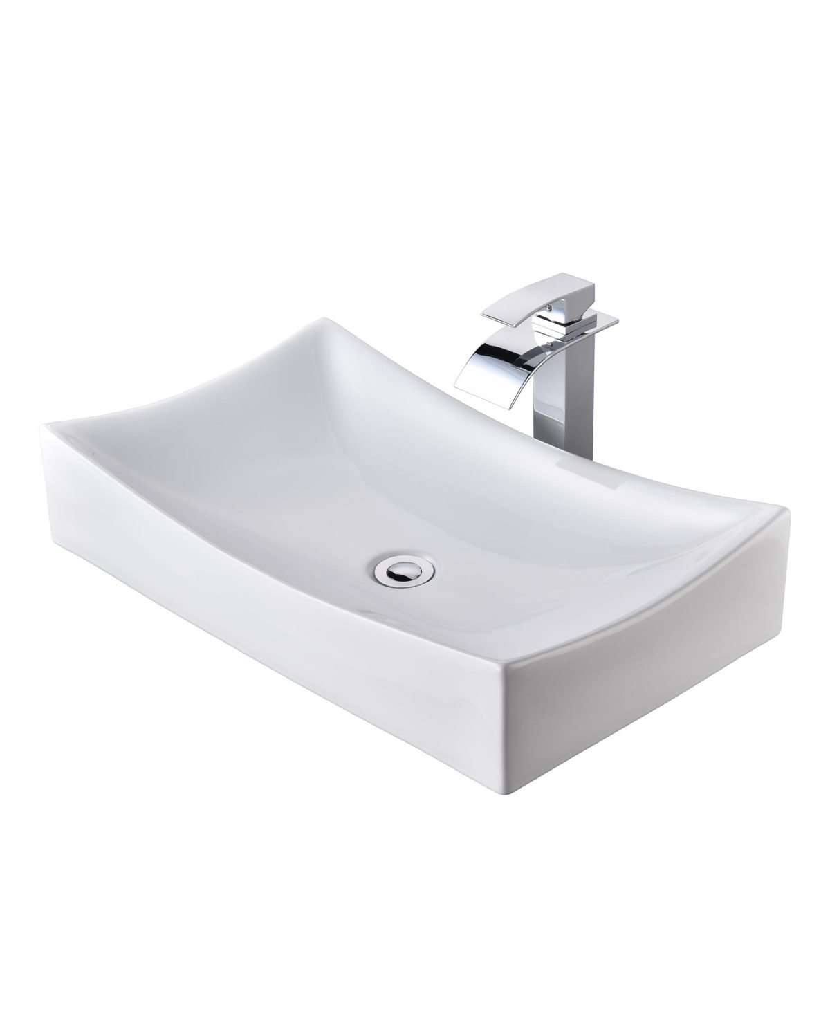 Above Counter Vessel Sink 1 Hole Waterfall Faucet Drain Chr Bathroom - Natural