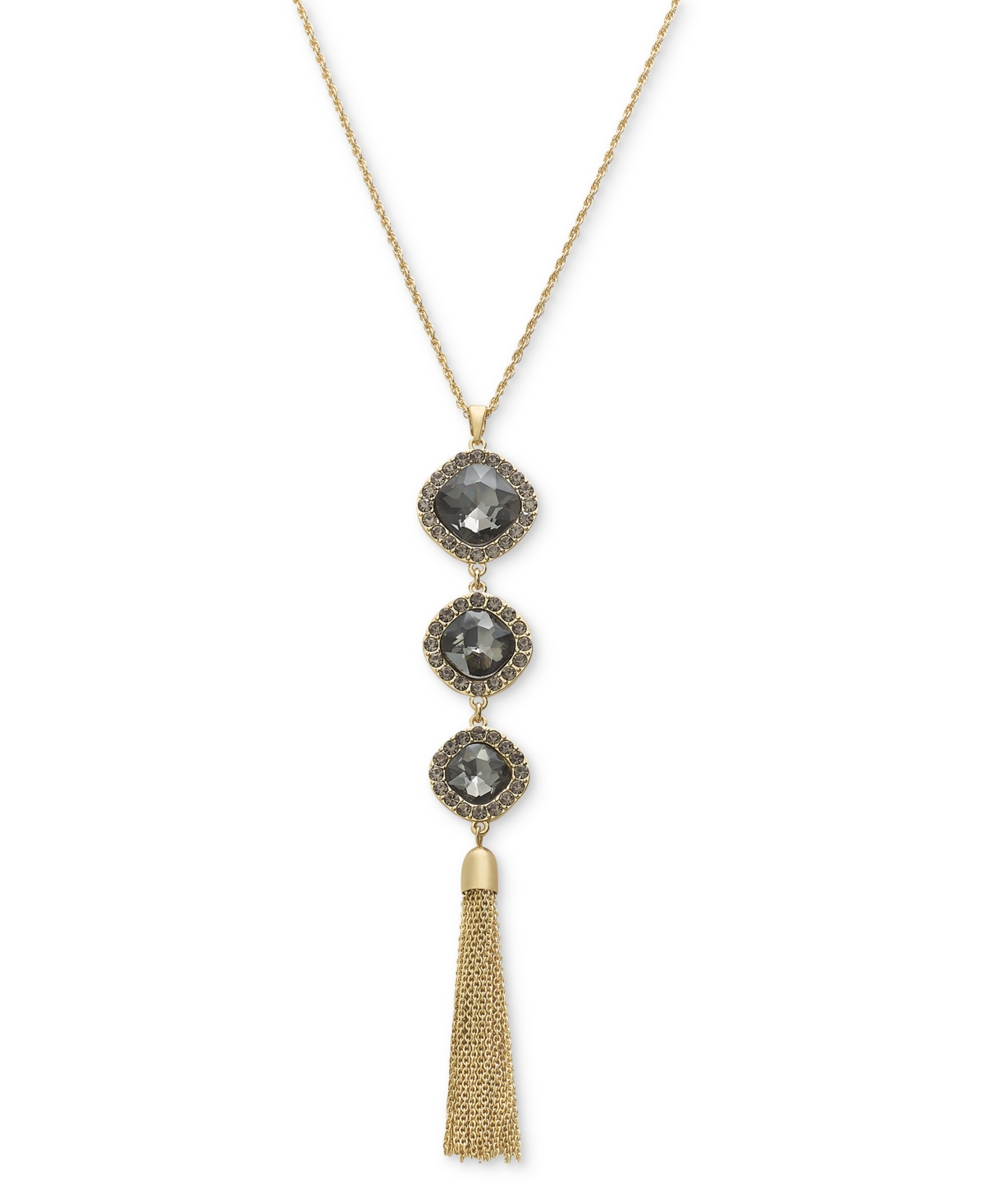 Shop Inc International Concepts Triple Stone Fringe Lariat Necklace, 32" + 3" Extender, Created For Macy's In Black