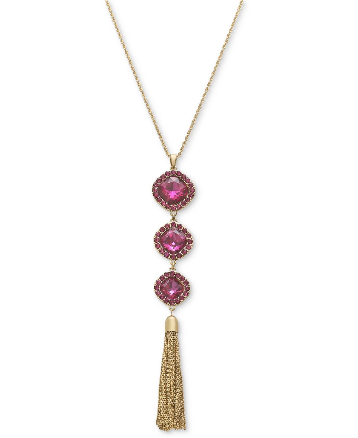 Shop Inc International Concepts Triple Stone Fringe Lariat Necklace, 32" + 3" Extender, Created For Macy's In Pink