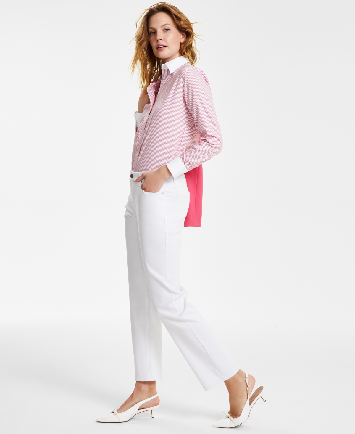 Shop Jones New York Petite Lexington Straight-leg Denim Jeans In Soft White