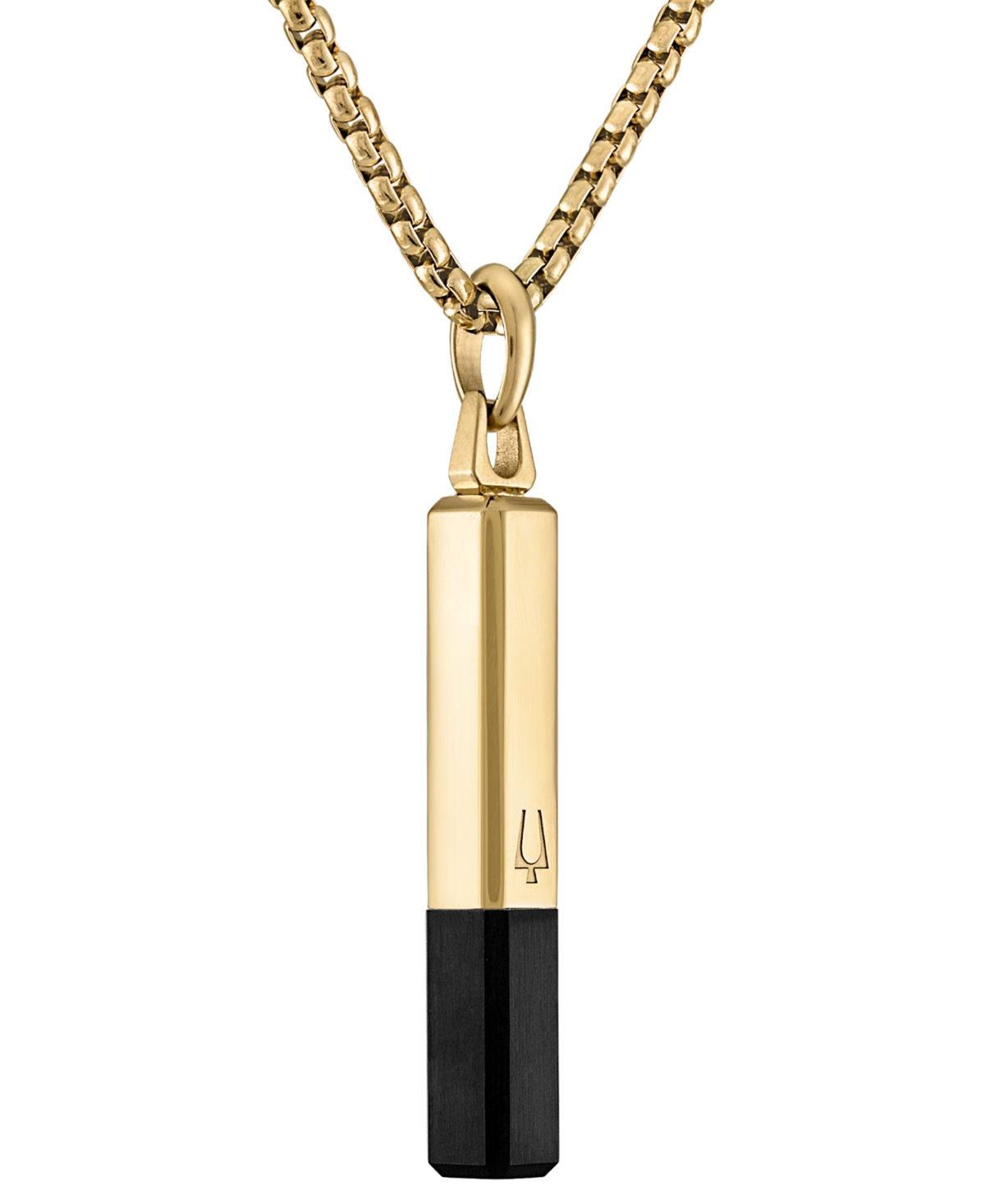 Bulova Gold-tone & Black Ip Stainless Steel Black Spinel Pendant Necklace, 24" + 2" Extender In Gold Tone
