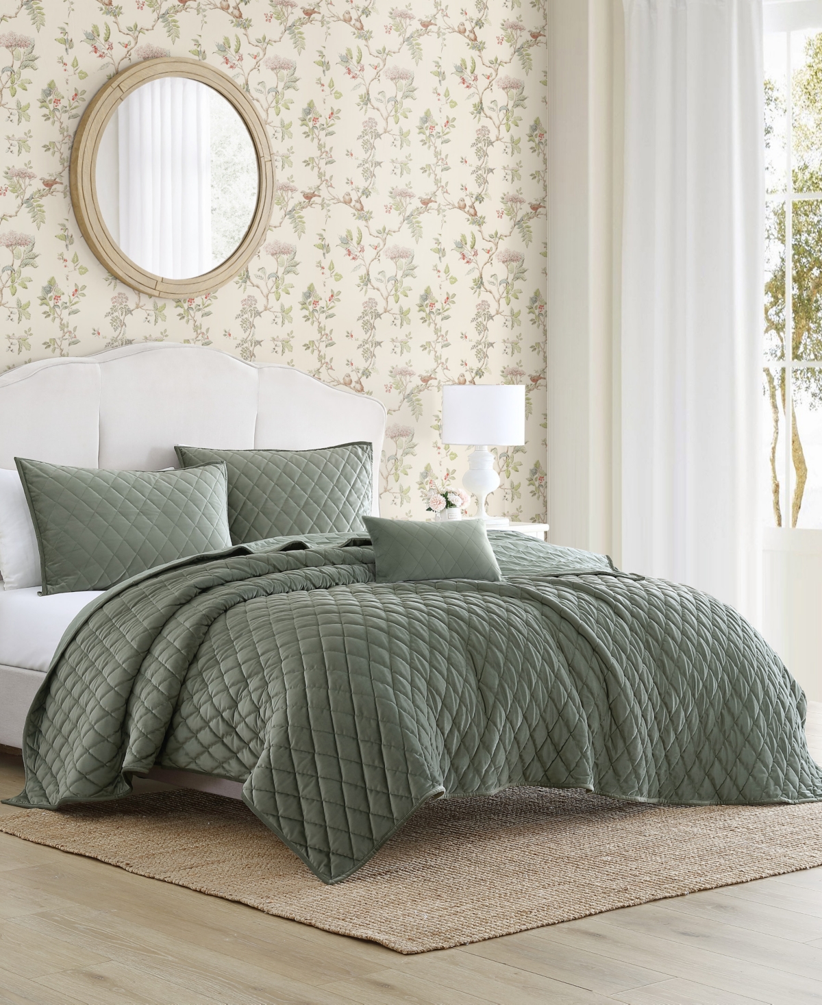 Laura Ashley Solid Diamond Stitch Velvet -Piece Quilt Set