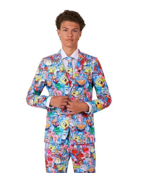 Детский приталенный костюм OppoSuits SpongeBob Frenzy: пиджак, брюки, галстук на клипсе