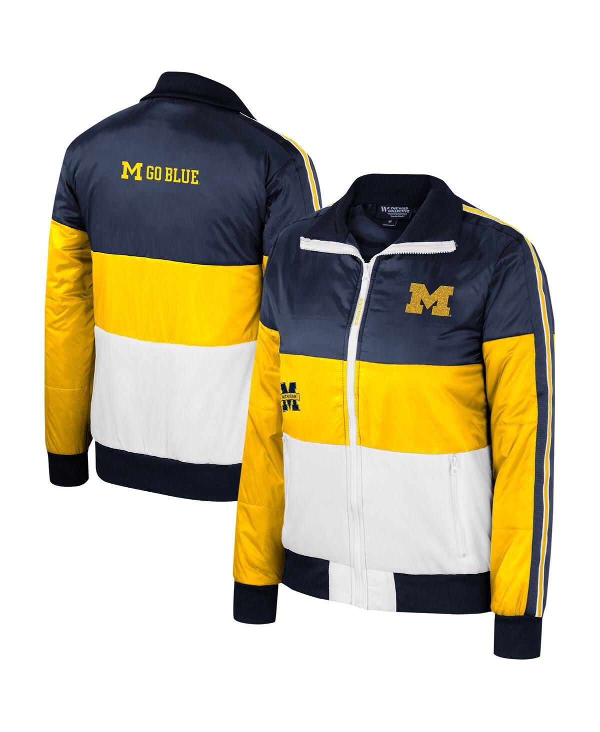 Women's The Wild Collective Maize Michigan Wolverines Color-Block Puffer Full-Zip Jacket - Maize