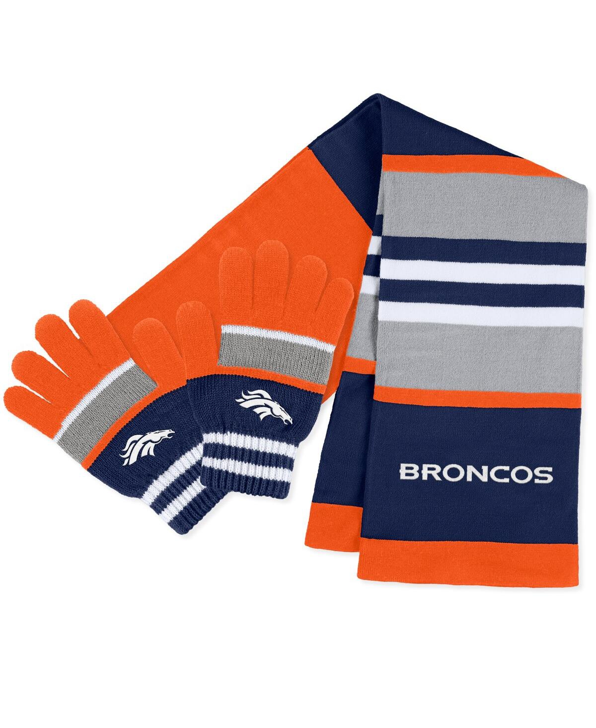 Wear By Erin Andrews Women's  Denver Broncos Stripe Glove And Scarf Set In Orange,navy