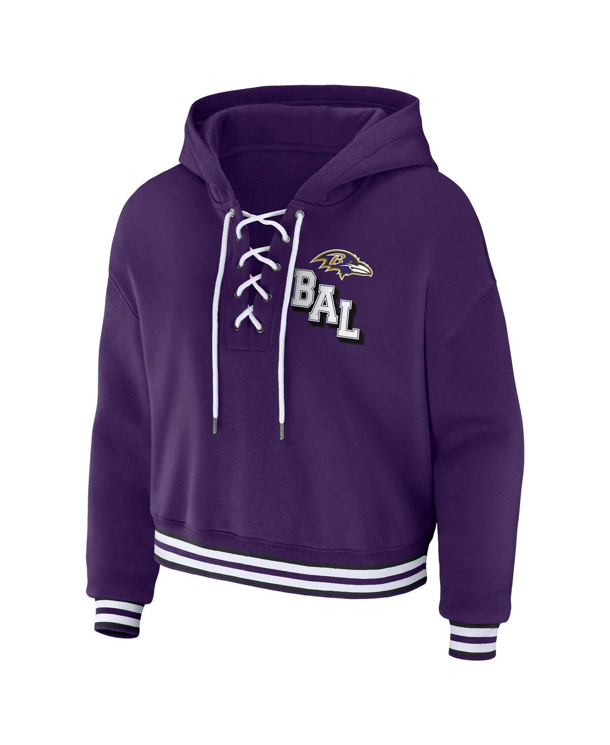 Shop Wear By Erin Andrews Women's  Purple Baltimore Ravens Plus Size Lace-up Pullover Hoodie
