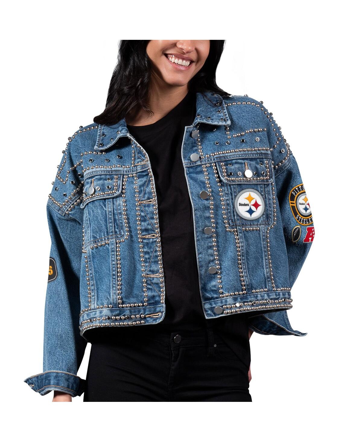 Shop G-iii 4her By Carl Banks Women's  Pittsburgh Steelers First Finish Medium Denim Full-button Jacket In Blue