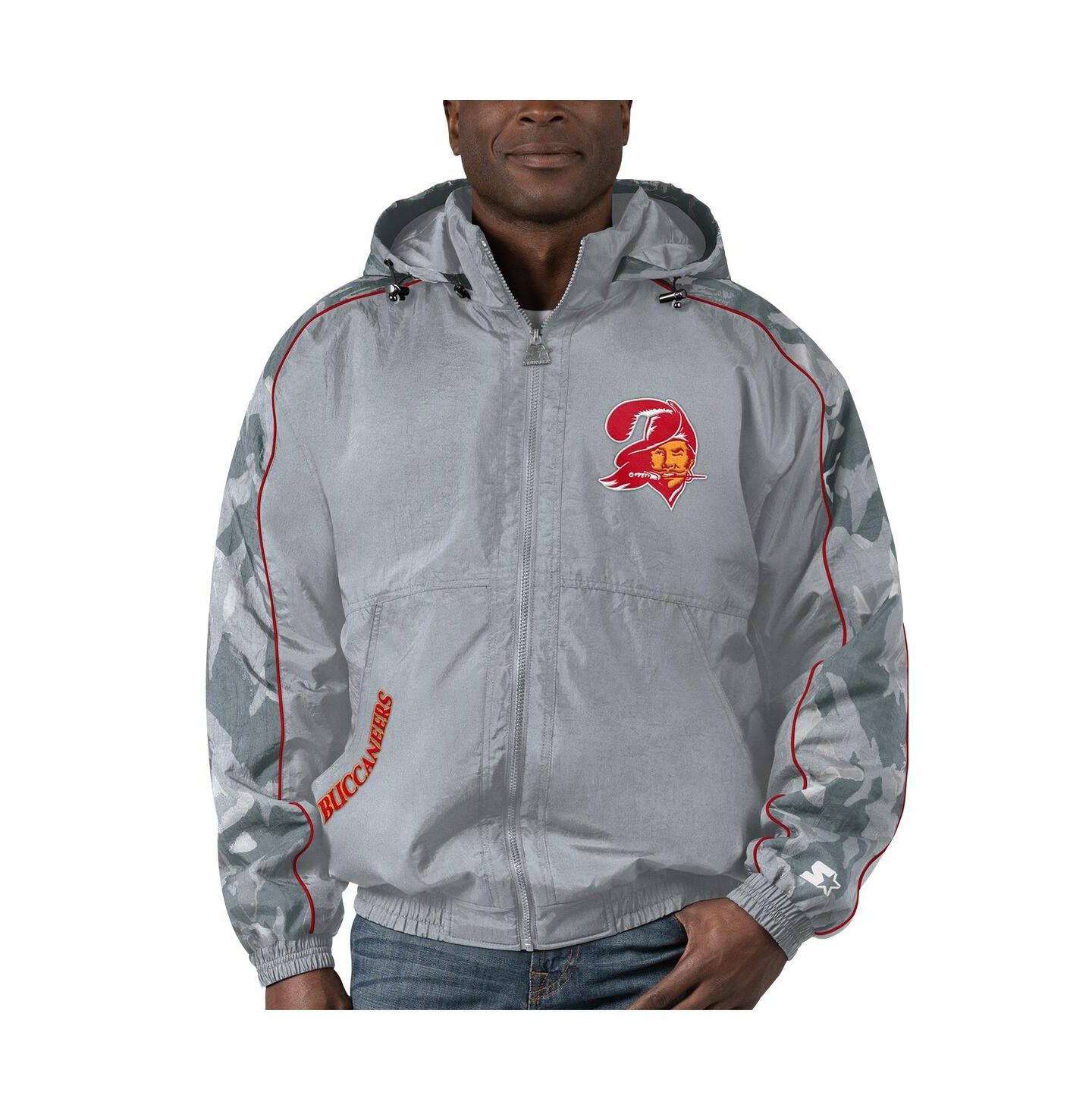 Мужская куртка Starter Gray Distressed Tampa Bay Buccaneers Thursday Night Gridiron Throwback Full-Zip — фото 1
