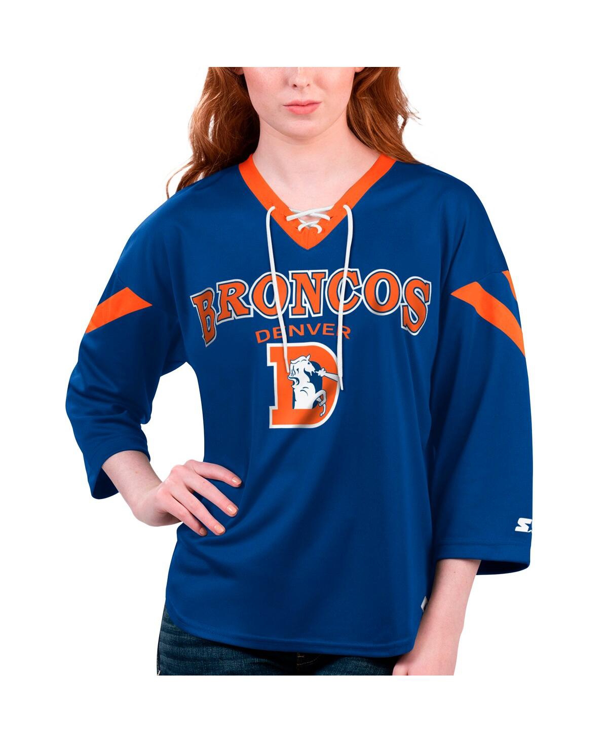 Shop Starter Women's  Orange Denver Broncos Rally Lace-up 3/4 Sleeve T-shirt