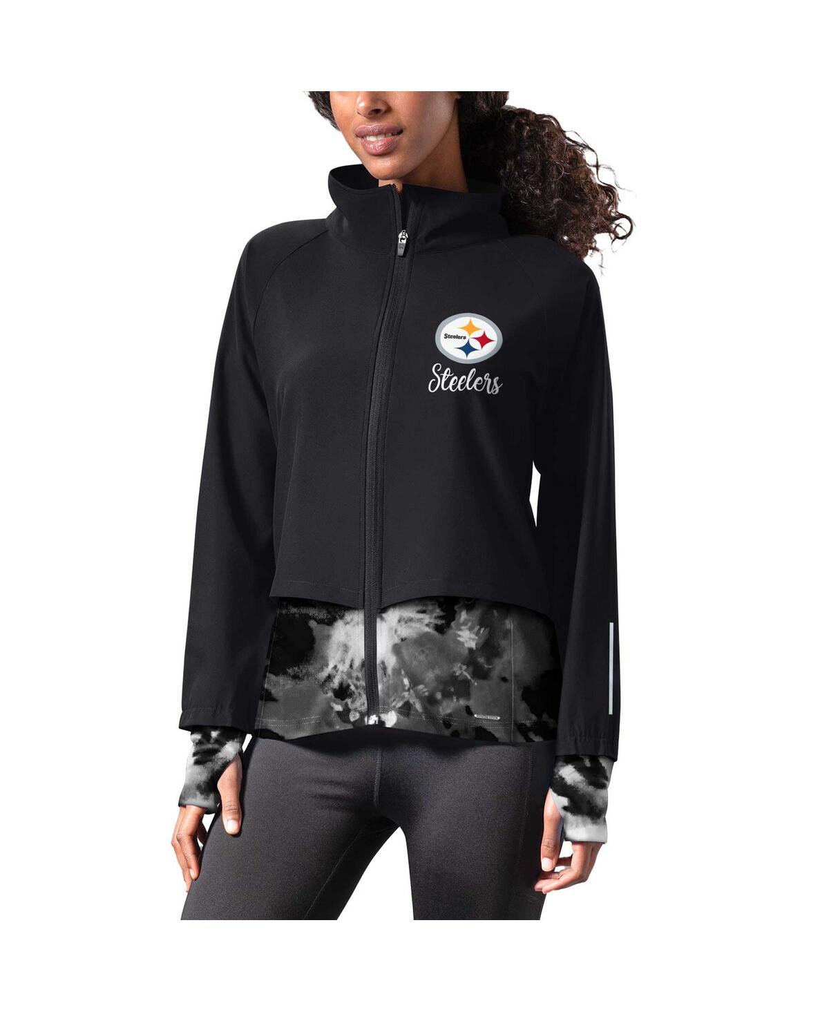 Women's Msx by Michael Strahan Black Pittsburgh Steelers Grace Raglan Full-Zip Running Jacket - Black