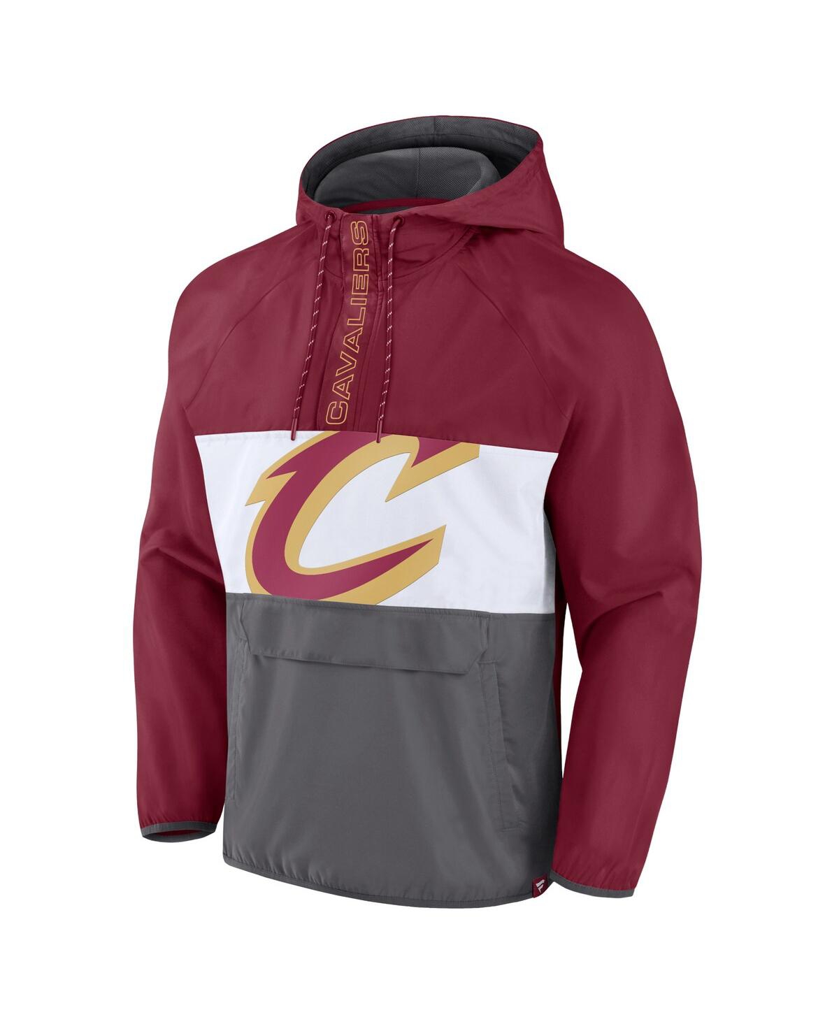 Men's Fanatics Gray Cleveland Cavaliers Anorak Flagrant Foul Color-Block Raglan Hoodie Half-Zip Jacket - Gray