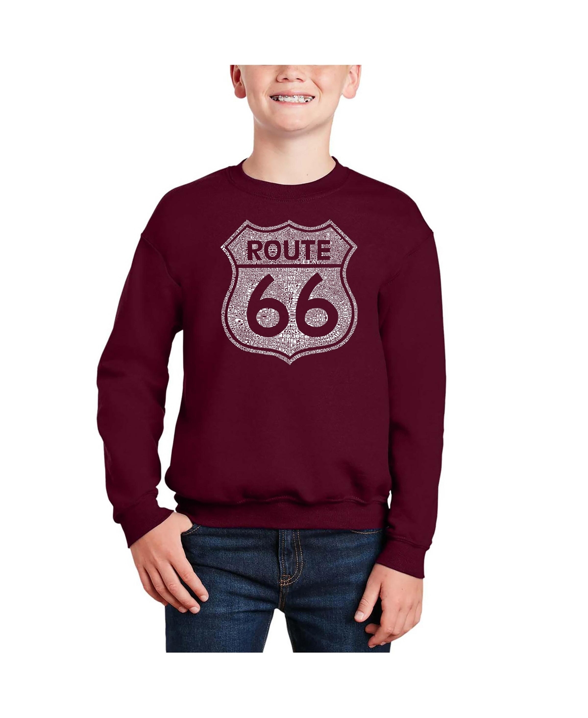 Cities Along The Legendary Route 66 - Big Boy's Word Art Crewneck Sweatshirt