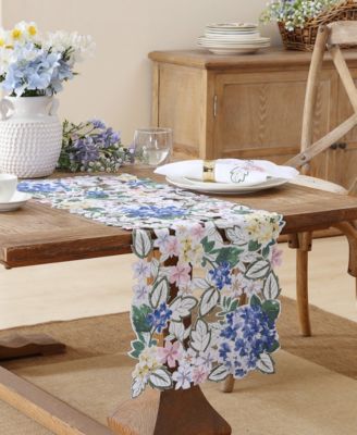 Elrene - Spring Hydrangea Bouquet Cutwork Centerpiece 13" x 36"