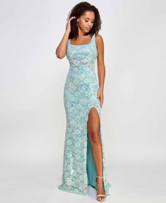 City Studios Juniors' Embellished Lace Square-Neck Gown Macy's