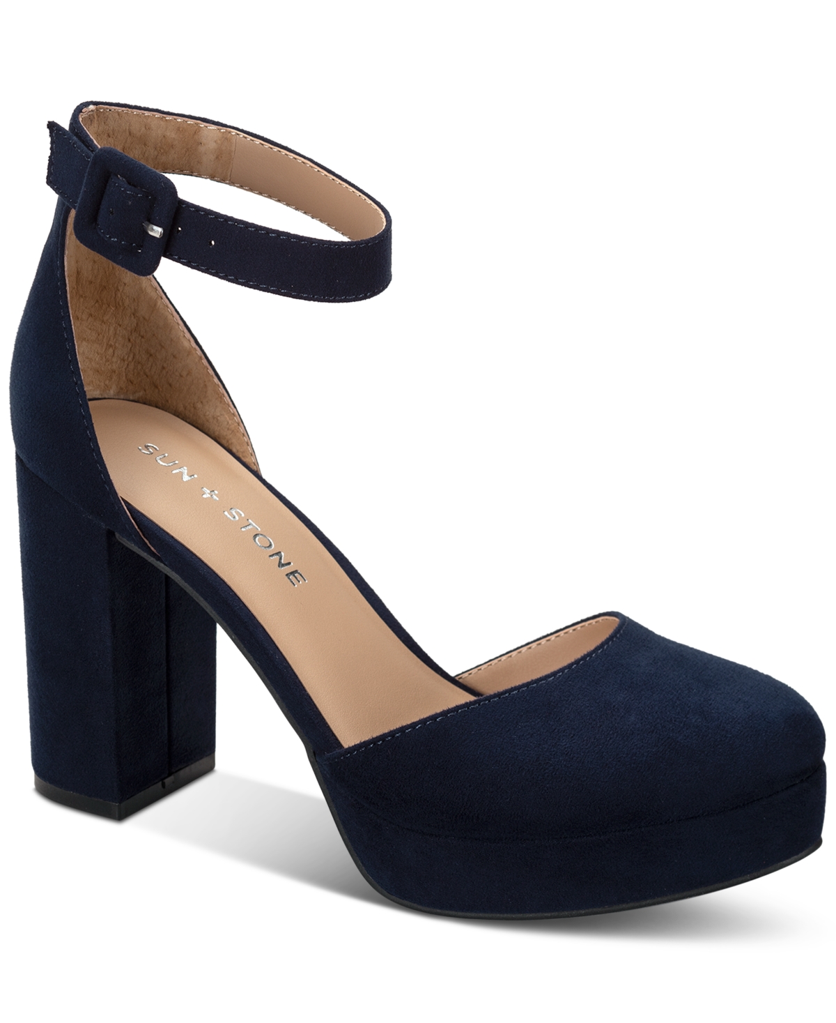 Shop Sun + Stone Women's Birdey Ankle-strap Block-heel Platform Sandals, Created For Macy's In Navy Micro