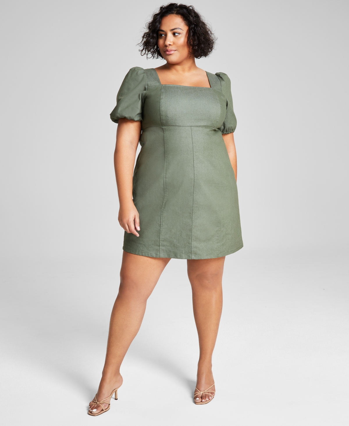 Shop And Now This Trendy Plus Size Square-neck Denim Dress In Crushed Oregano