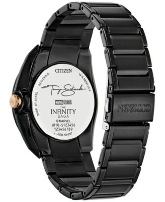 Men's Marvel Classic Avengers Tony Stark Black-Tone Stainless Steel Bracelet Watch 43mm