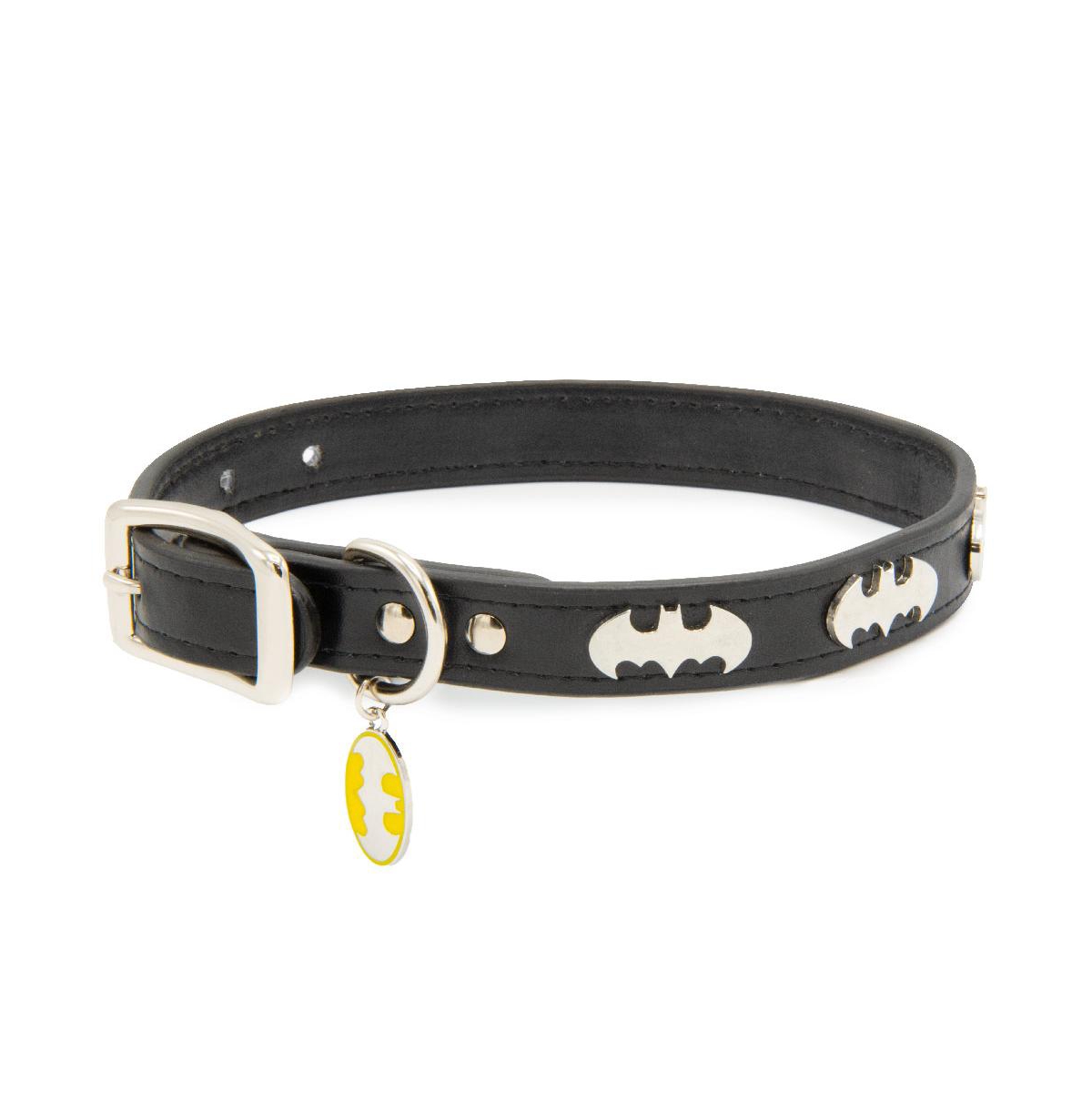 Dc Comics Pet Collar, Faux Leather Dog Collar, Batman - Black