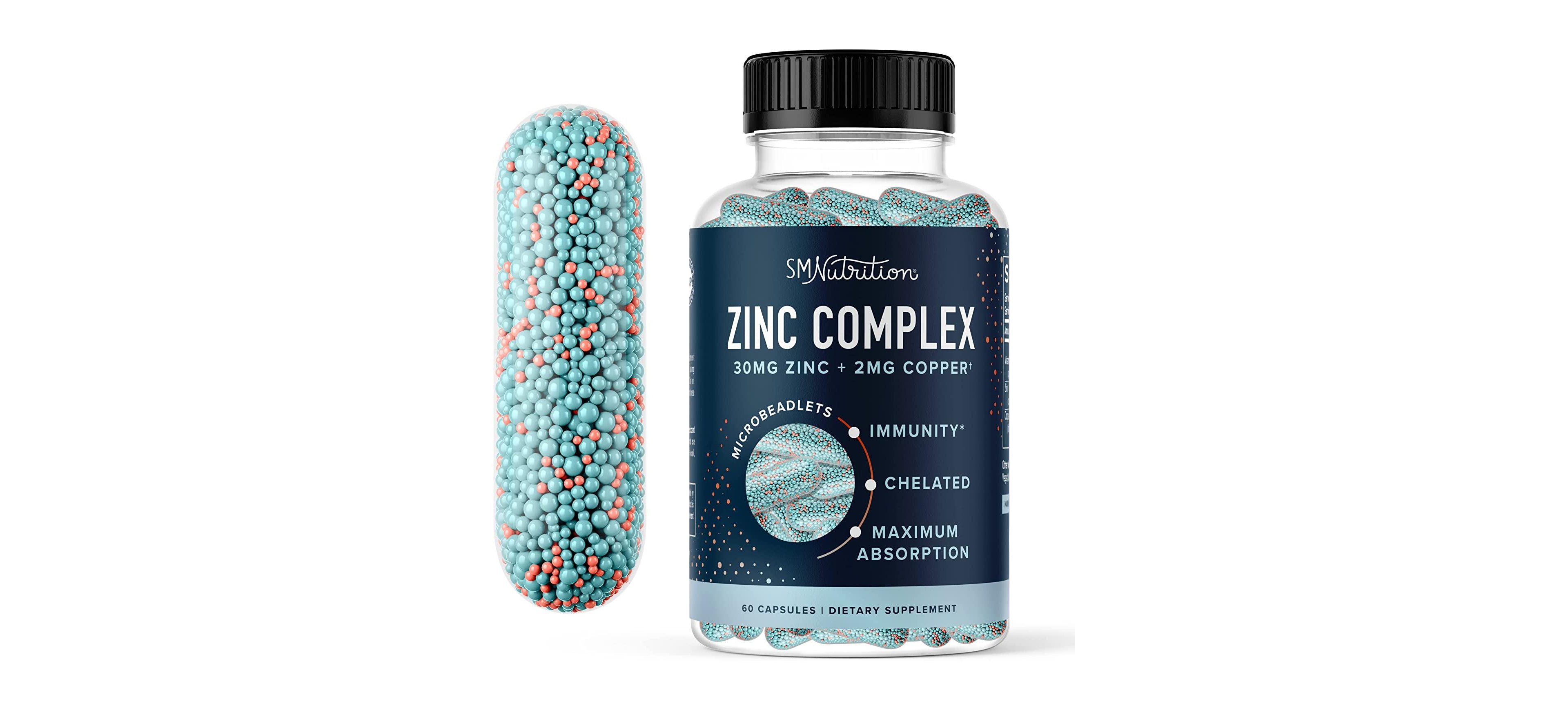 SMNutrition Zinc 30mg Microbeadlets with Copper | Highly Absorbable Zinc Bisglycinate & Orotate With 2mg Chelated Copper + Vitamin B6 | Gluten-Free |