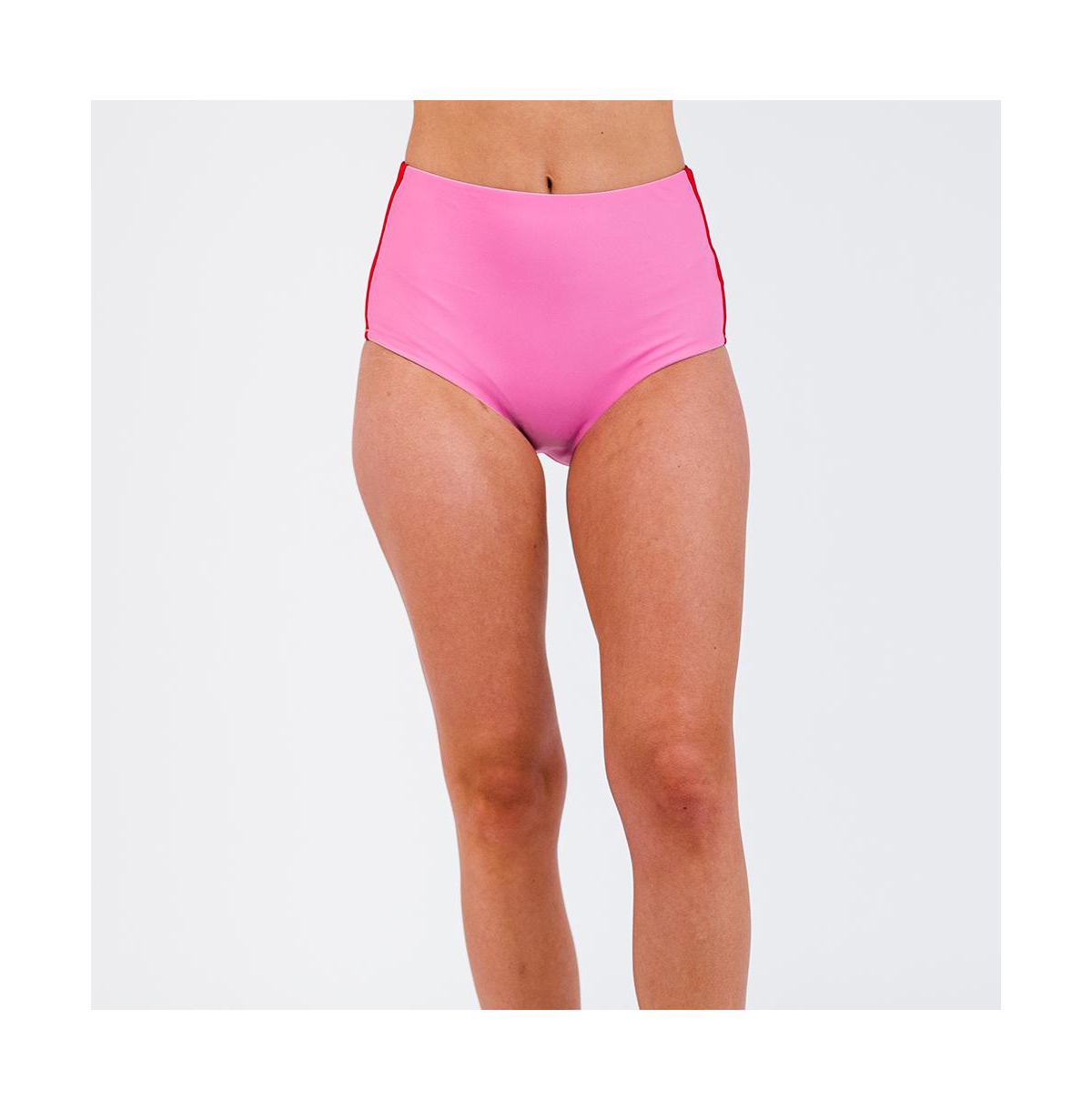 Women's Plus Size Color Block High-Waisted Bikini Bottom - Blush maraschino