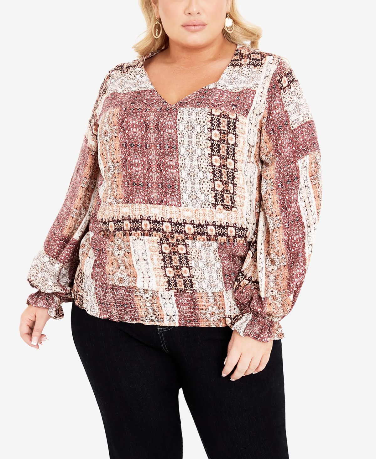 Avenue Plus Size Mylah Shirred V-neck Top In Charmed