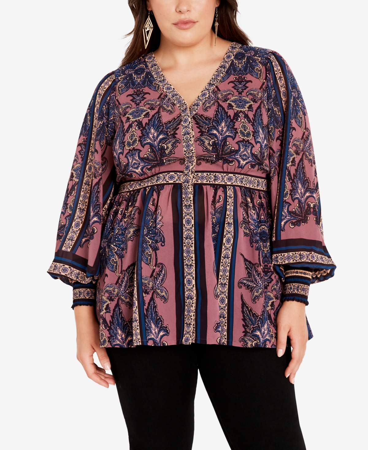 Avenue Plus Size Serene Placement Long Sleeve Top In Dusk