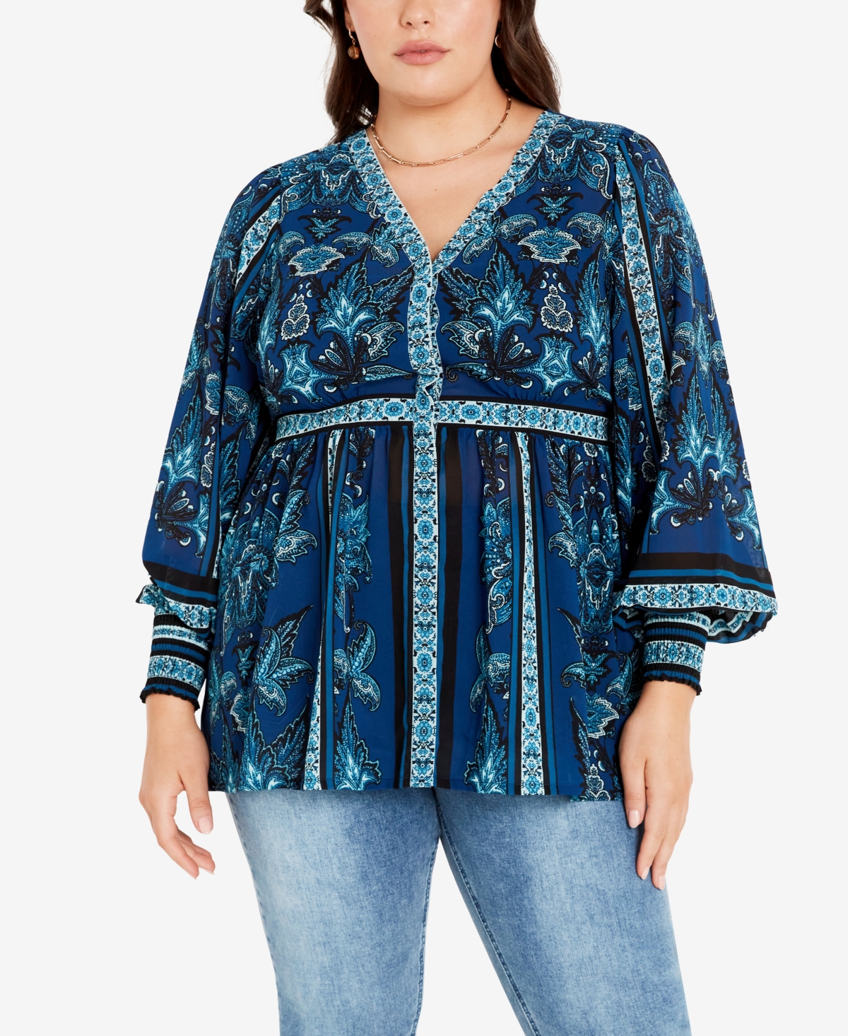 Avenue Plus Size Serene Placement Long Sleeve Top In Petrol