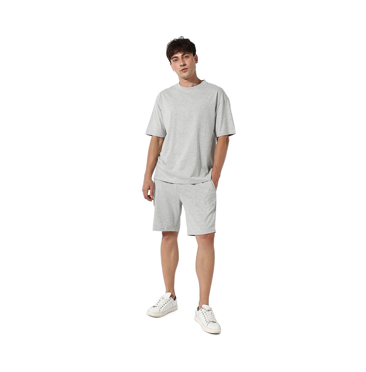 Campus Sutra Men's Oversized Solid Light Grey Casual Co-ord Set