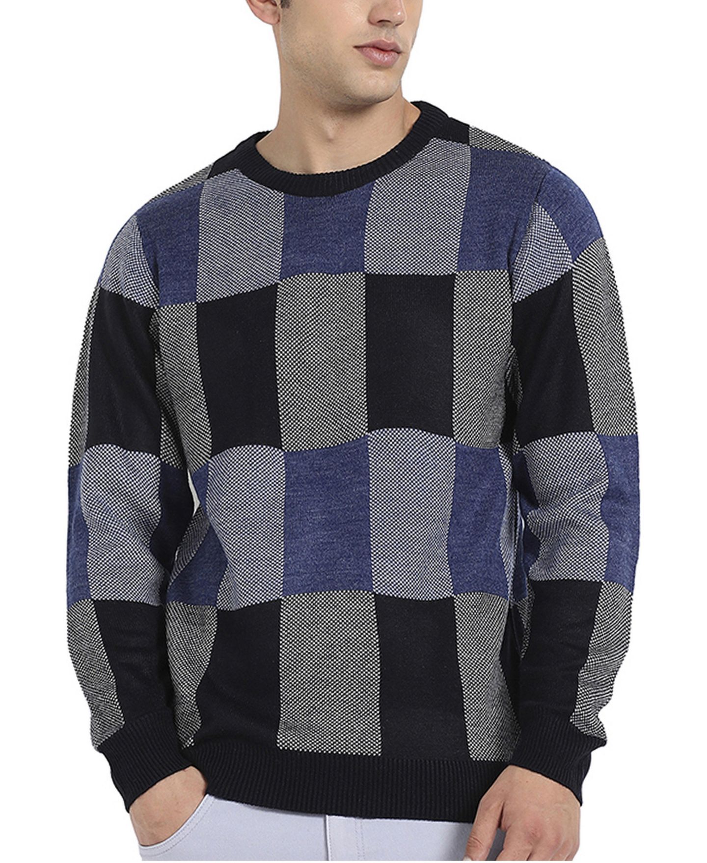 Мужской свитер Campus Sutra Blue Block Check Pullover, цвет: Синий — фото 3