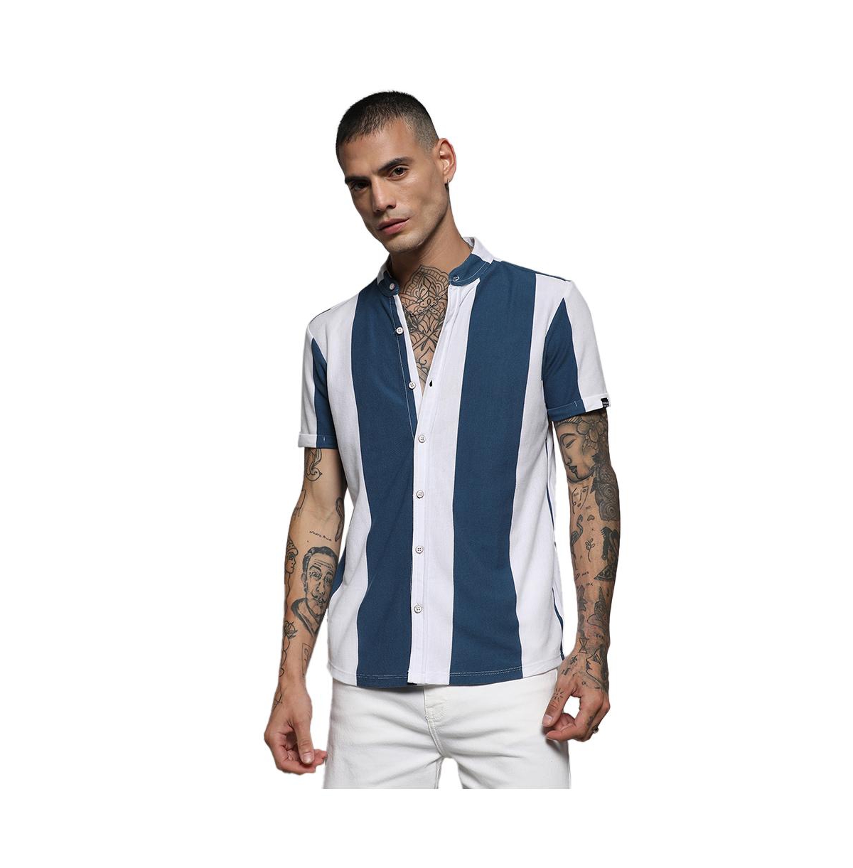Men's Blue & White Candy Striped Shirt - Multicolor