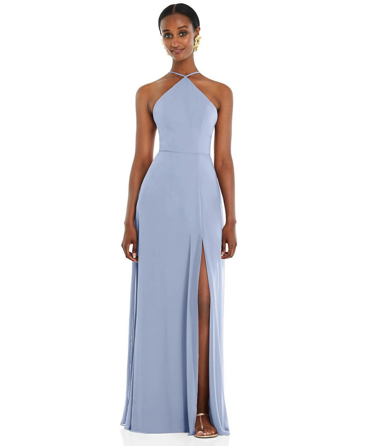 Womens Diamond Halter Maxi Dress with Adjustable Straps - Sky blue