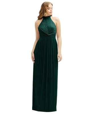 After Six Women's Band Collar Halter Open-Back Metallic Pleated Maxi Dress  - Macy's