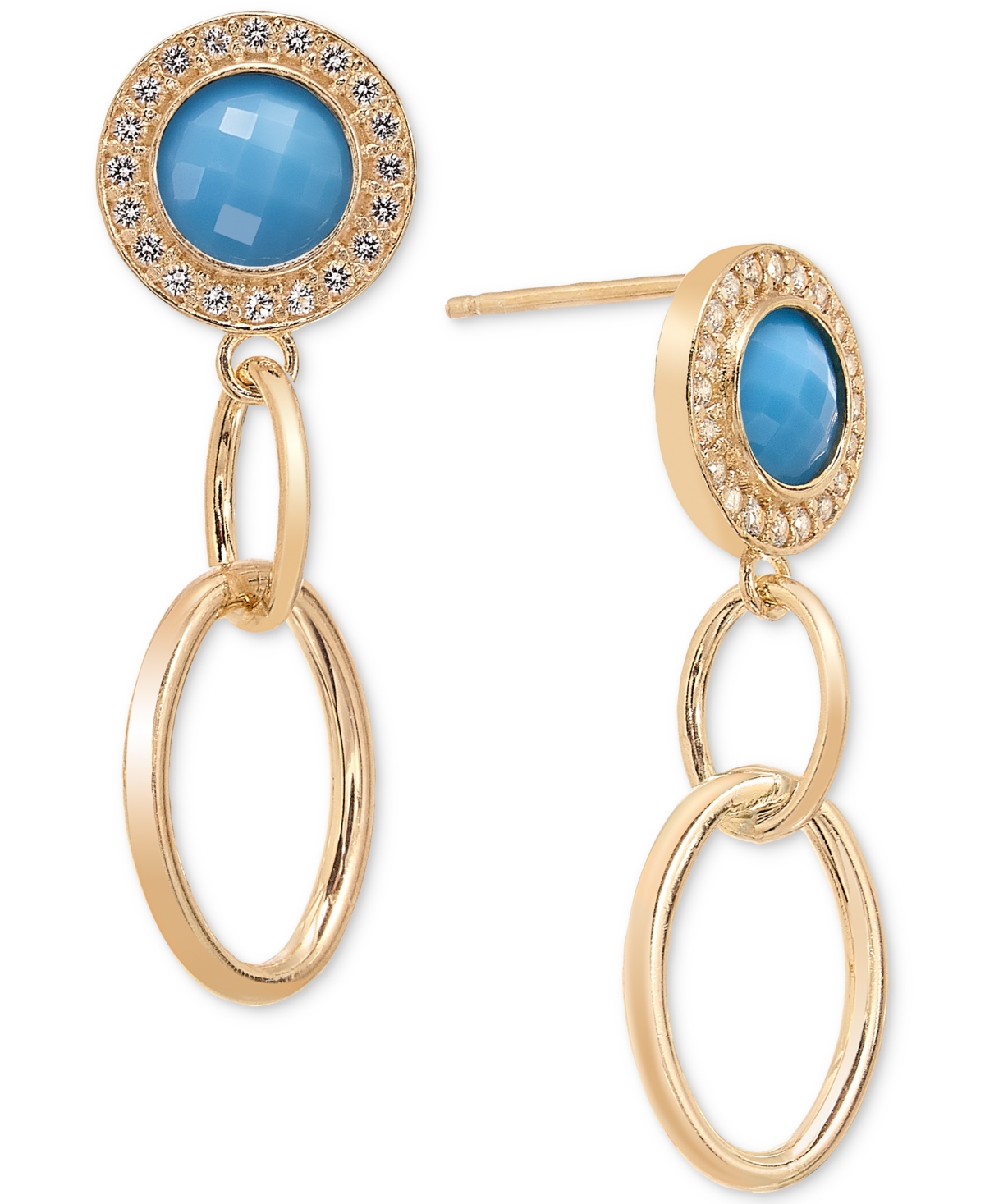 Onyx & White Topaz (1/2 ct. t.w.) Halo Link Drop Earrings in 14k Gold-Plated Sterling Silver (Also  - Turquoise