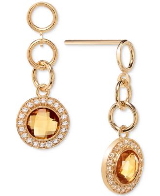 Macy's - Citrine (1-1/5 ct. t.w.) & White Topaz Link (3/8 ct. t.w.) Halo Chain Drop Earring in 14k Gold-Plated Sterling Silver