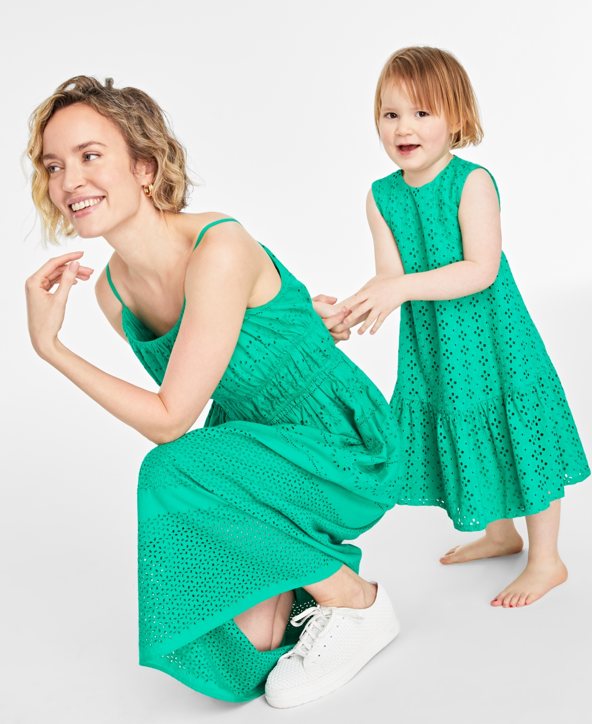 On 34th Toddler & Little Girls Cotton Eyelet Dress, Created For Macy's In Scuba Green
