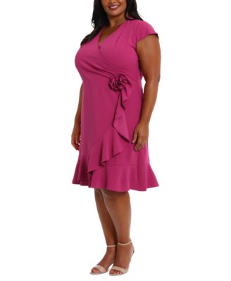 Plus Size Short-Sleeve V-Neck Faux-Wrap Dress
