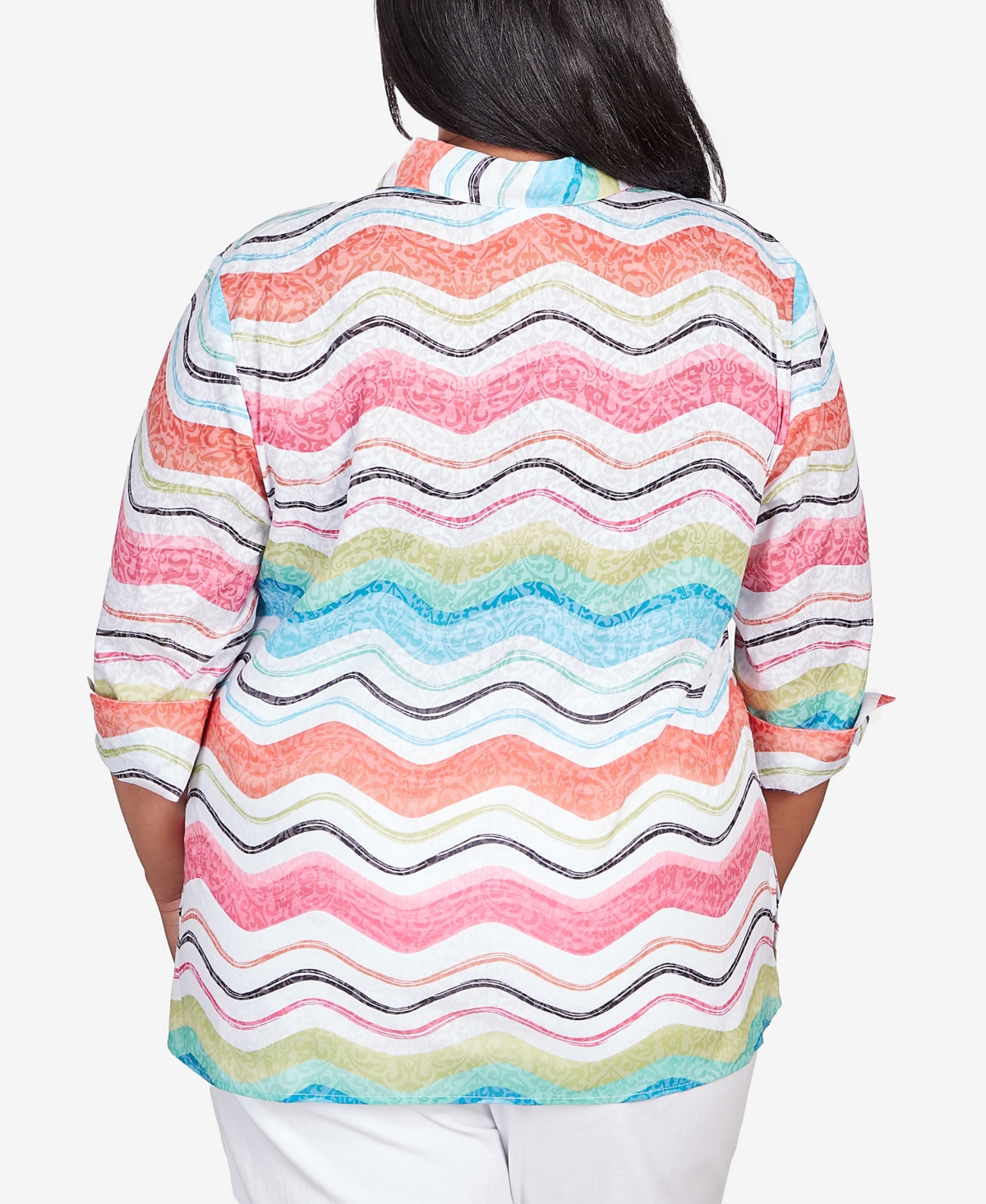 Alfred Dunner Plus Size Classic Brights Wavy Stripe Button Down Top