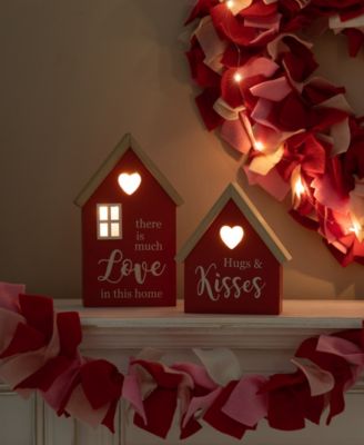 Lighted Valentine's Wooden House-Shaped Table Decor, Set of 2