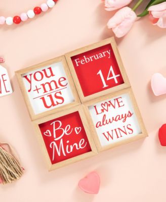 4" H Valentine's Wooden Block Table Decor, Set of 4